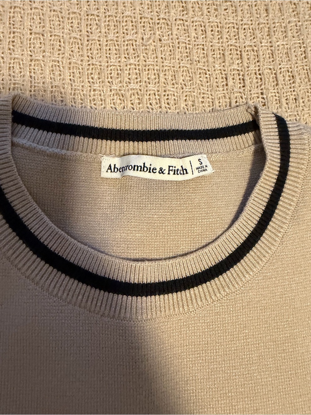 Abercrombie & Fitch Women’s Beige Crewneck Sweater Bodysuit with Black Trim